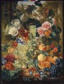 Stillleben von Blumen und Früchten auf einem Marmor slab_1 Jan van Huysum klassischen Blumen